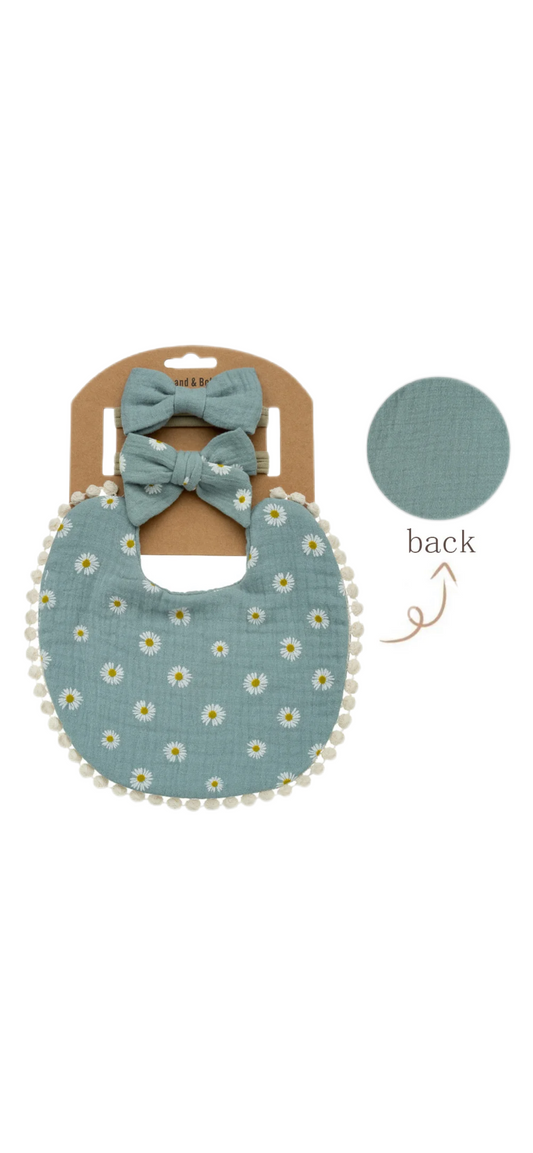 Bib and Bow Set - Teal Daisy’s